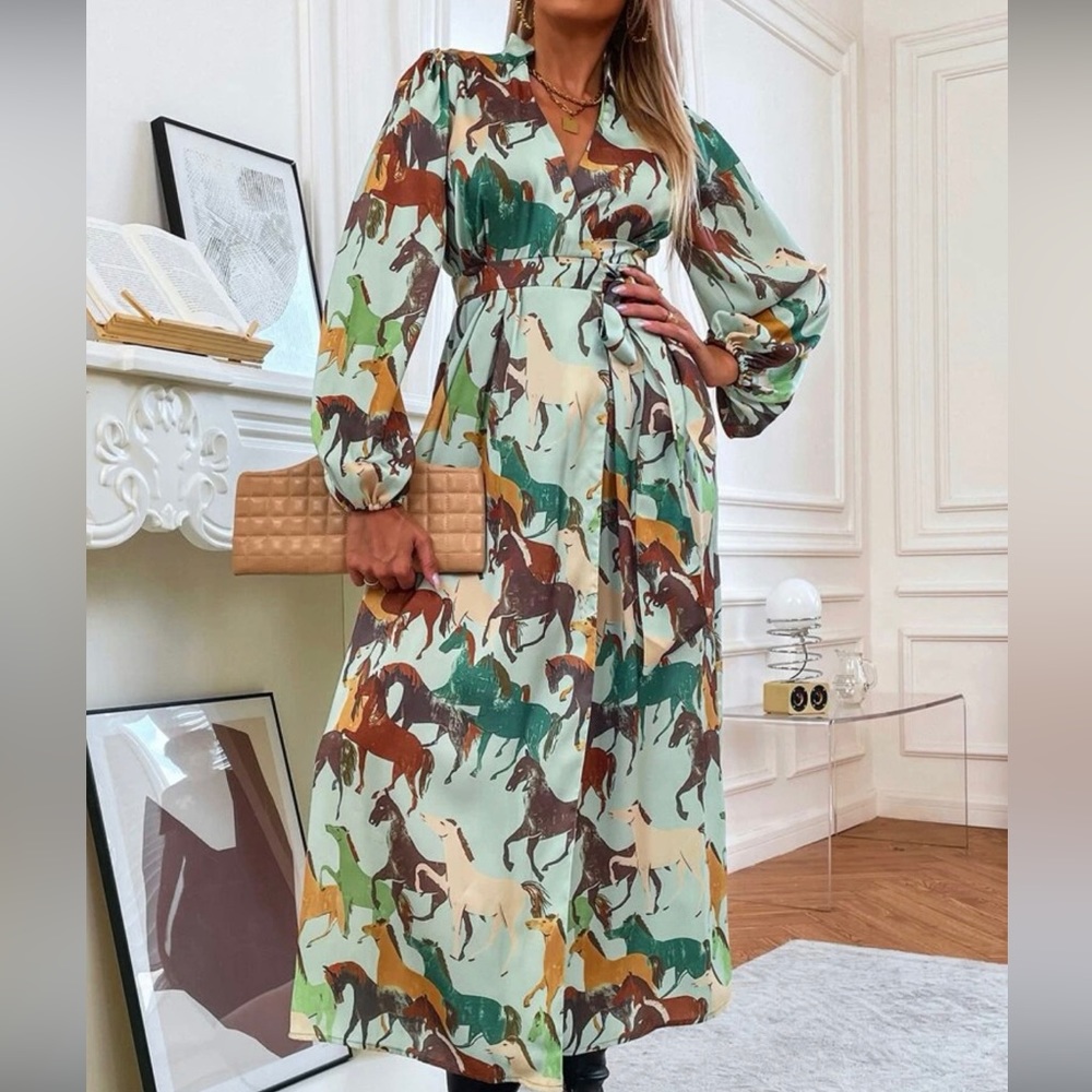 Horse print long dress